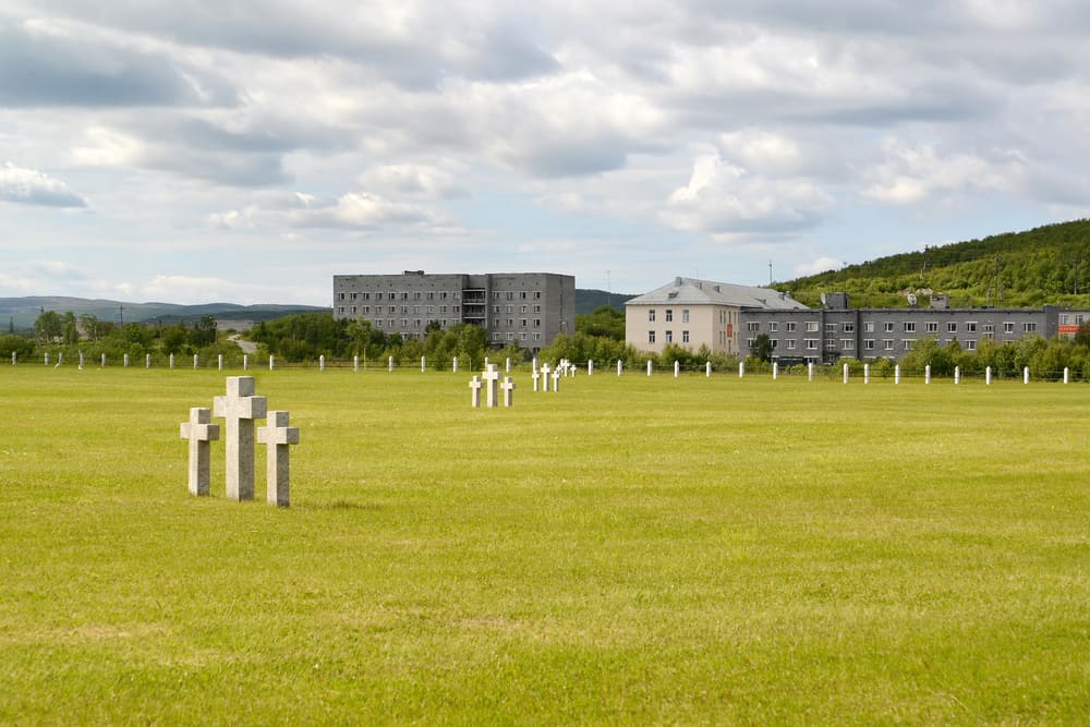 View of a Russian-German memorial cemetery. Settlement of Pechenga, Murmansk region